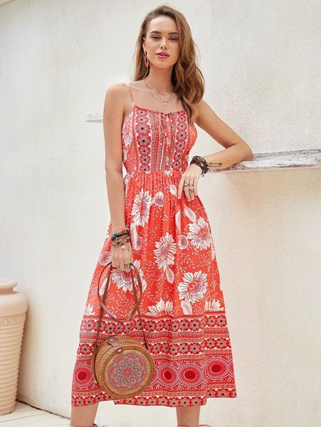 

floral print knot front cami dress r5vd#, Black;gray