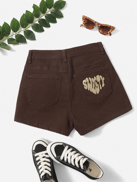 

letter graphic denim shorts 06fj#, White;black