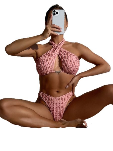 

lettuce trim criss cross h.alter b.ikini swimsuit l3st#, White;black