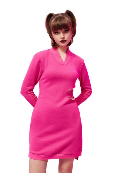 

x ckt ripped slit hem sweatshirt dress x9m7#, Black