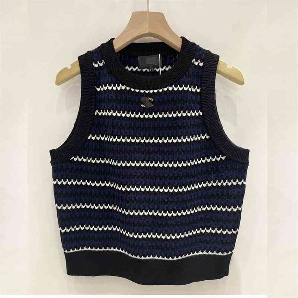 

women's tanks & camis xiaoxiangjia 22ss color contrast corrugated xiaoxiangfeng knitted round neck sleeveless vest women's 5ynt, White