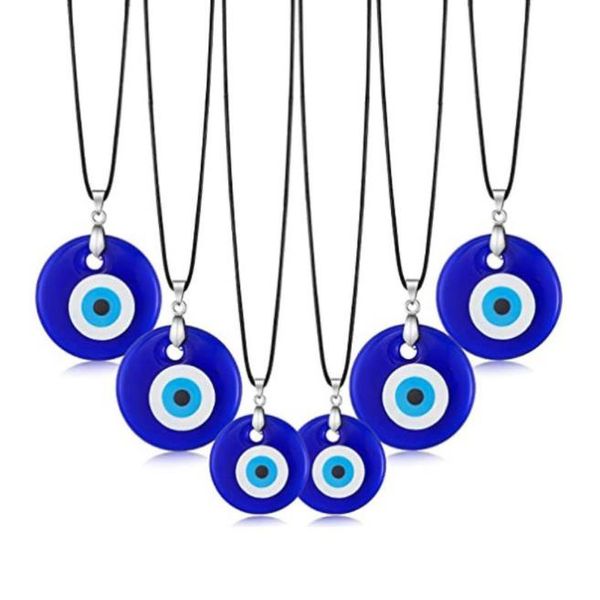 

evil eye pendant necklace glass leather rope chain turkish protect lucky necklace for women men, Silver
