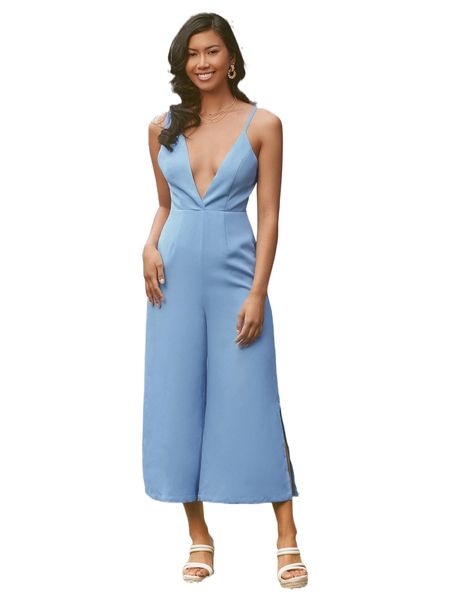 

x cynthia v johnsen solid split hem cami jumpsuit r0mo#, Black;white