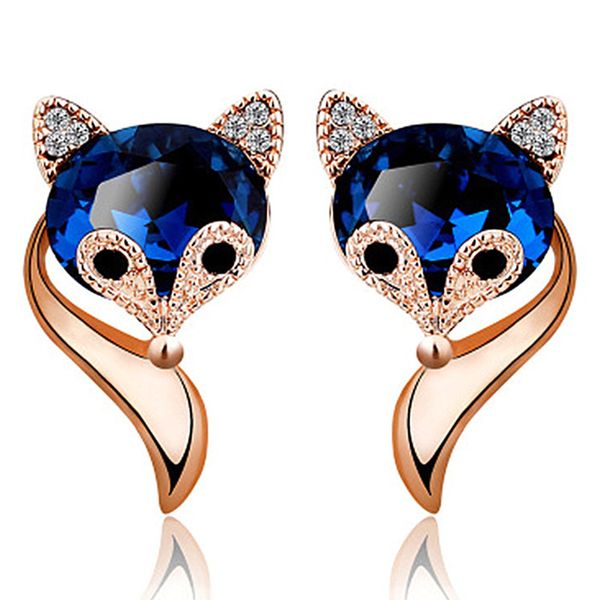 Kadın Mücevherleri için Fox Kristal Küpe Kadın Moda Mizaç 18K Altın Safir Charm Mizaç Fox Gümüş Küpe