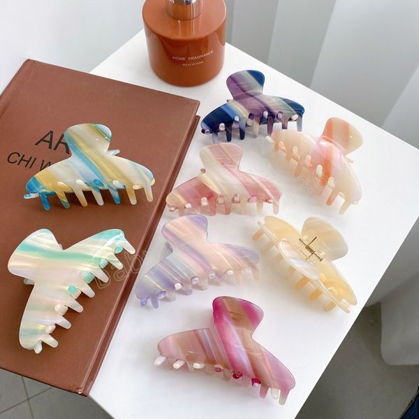 

korean gradient acetate hair claw clips ponytail clamp 8.5cm exquisite hair accessories for women girls simple headdress, Slivery;white