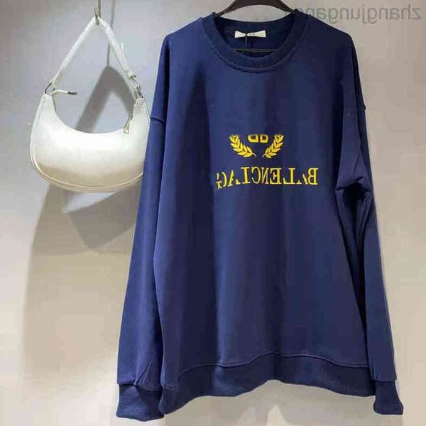 

designer spring balenciga balanciagas ear of wheat printed cotton round neck sweater hoodie men's and women's loose and versatile, Black