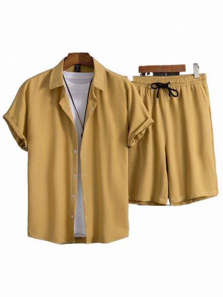 

romwe guys solid shirt & shorts without tee y4rm#, Gray