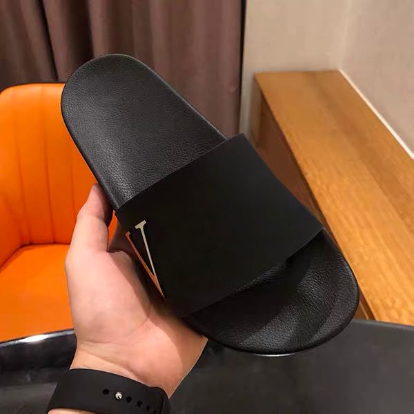 

2022 mens womens slipper font shoes slide fashion sandals flat flip flop with box size 35-46, Black
