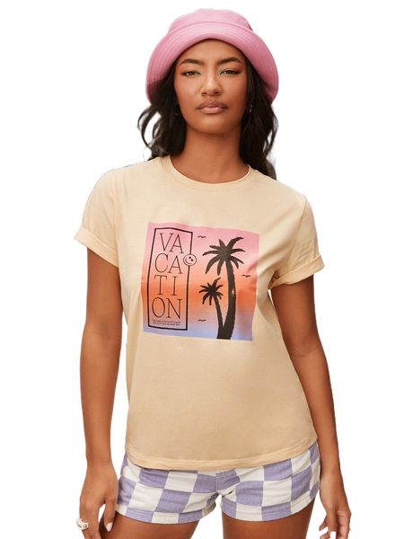 

x designbyallyssa letter & coconut tree print roll up sleeve tee k7gj#, White