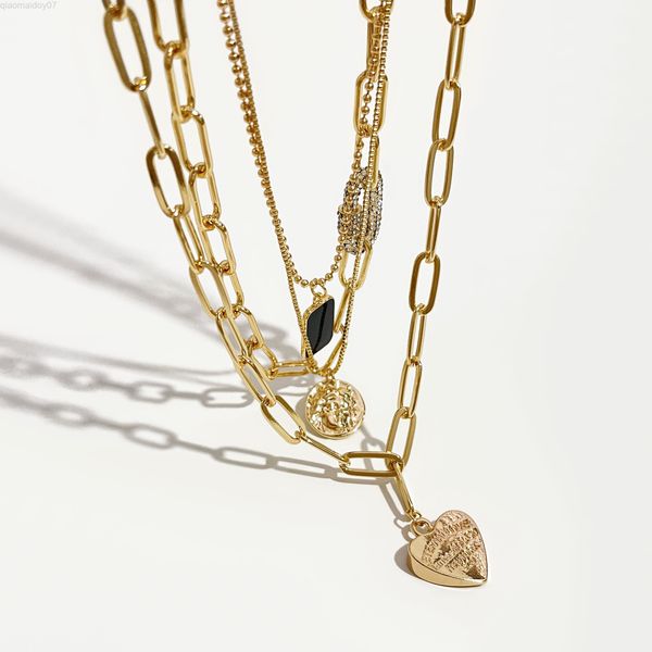 

peri'sbox 4 pcs/set paperclip necklace love heart necklaces black square portrait necklaces for women minimalist layered necklaces l220, Silver