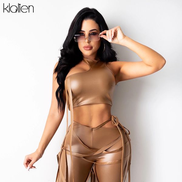 

fashion slim solid pu leather hollow out crop women 2022 new simple casual streetwear basic female tank top, White