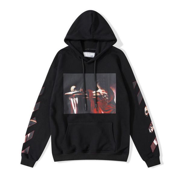 

mens classic loose offs hoodies fashion sweatshirts zipper hoodie cotton pullover long sleeved back oil paint arrow x men women hooded jack, Black