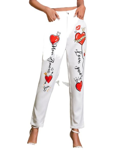 

heart & slogan graphic pants l0gr#, Black;white