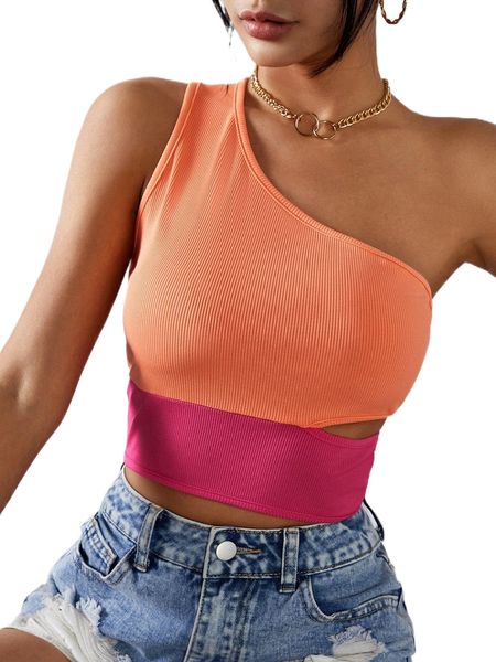 

two tone one shoulder cut out h8ze#, White