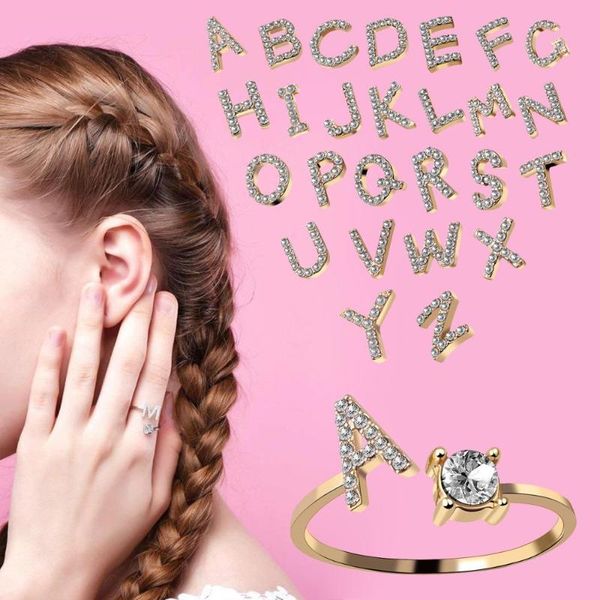 Anéis de casamento A-z letra ouro color metal ajustável Aberto para mulheres Nome do alfabeto Ringue de dedo criativo 2022 Jóias de festa da tendência
