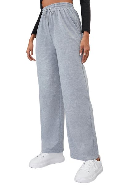

solid drawstring waist sweatpants 665l#, Black;white