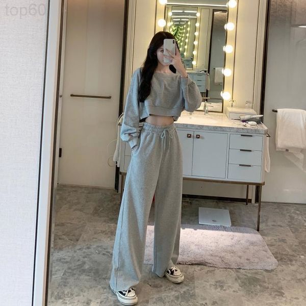 

two piece dress designer 2020 autumn new short sweater + slim wide leg pants net red two-piece set fashionable age reducing suit womenc38q 2, White
