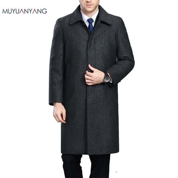 

mu yuan yang men winter jacket wool british style longer section woolen men jackets outerwear warm single breasted wool & blends lj201110, Black