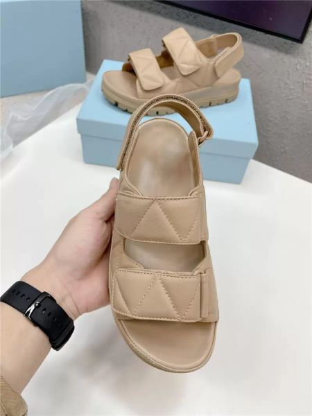 

leather sponge platform sandals op46 women's 2022 summer new light brown flat bottom velcro open toe beach shoes for comfort design, Black