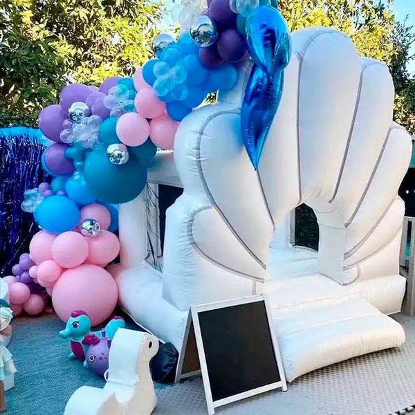 

white shell mini white bounce house wedding inflatable bouncy castle with slide for christenings baby showers and birthday parties