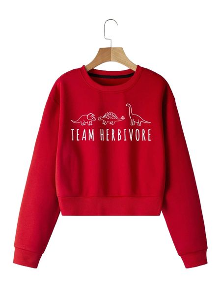 

dinosaur and letter graphic crop thermal sweatshirt u7t9#, Black