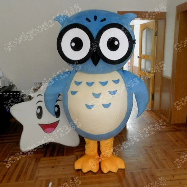 Performance Cute Blue Owl Mascot Costumes Halloween Fancy Party Dress Personaggio dei cartoni animati Carnevale Natale Pubblicità Festa di compleanno Costume Outfit