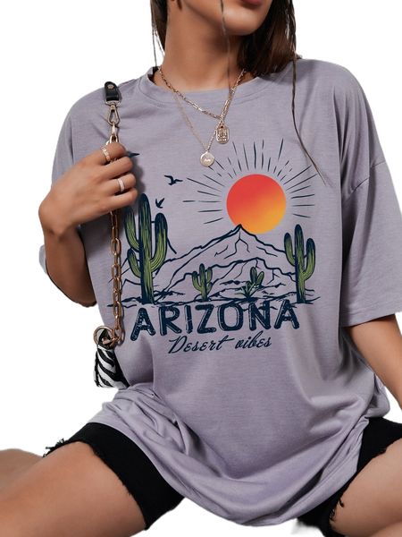 

cactus and letter graphic drop shoulder oversized tee x6nm#, White