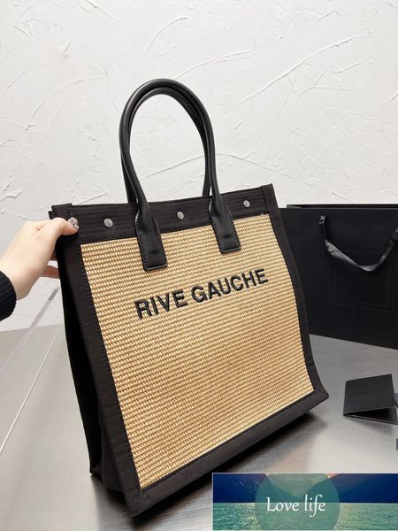 

linen large fashion embroidery tote bag rive gauche ladies handbag beach luxury designer travel