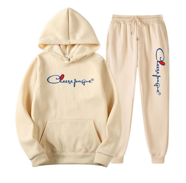 

sets tracksuit brand men letter printing hooded sweatshirt drawstring outfit sportswear 2022 male suit pullover two piece set casual, Gray