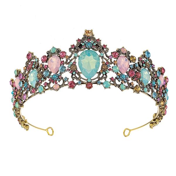 2022 colorato opale di cristallo barocco vintage corona fascia strass matrimonio regina diadema per accessori per capelli da sposa da donna