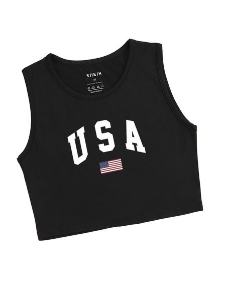

flag & letter graphic tank 16ka#, White