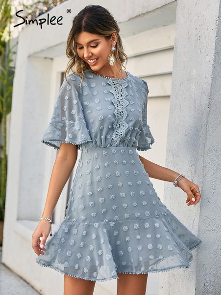 

holiday o-neck flare sleeves tassel white mini dress summer women hollow out emboridery ruffle dresses casual vestidos 220504, Black;gray