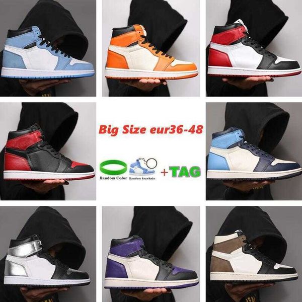 

2022 basketball shoes big size 1 bred patent dark mocha 1s university blue banned pine green silver toe obsidian unc court purple twist, Black