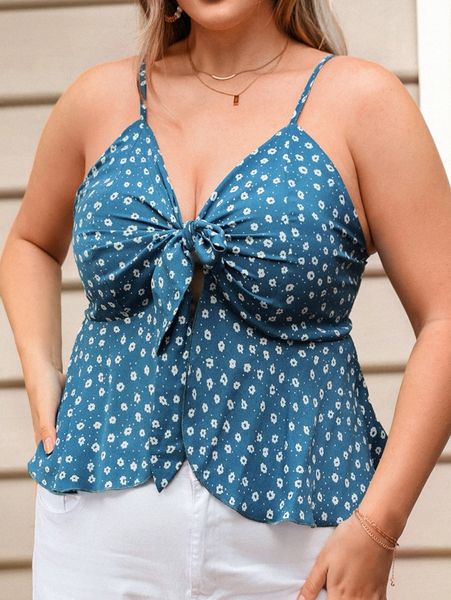 

plus ditsy floral tie front cami u5tt#, Black