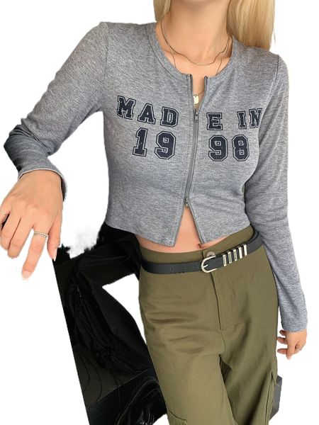 

dazy letter graphic zip up crop tee i7vr#, White