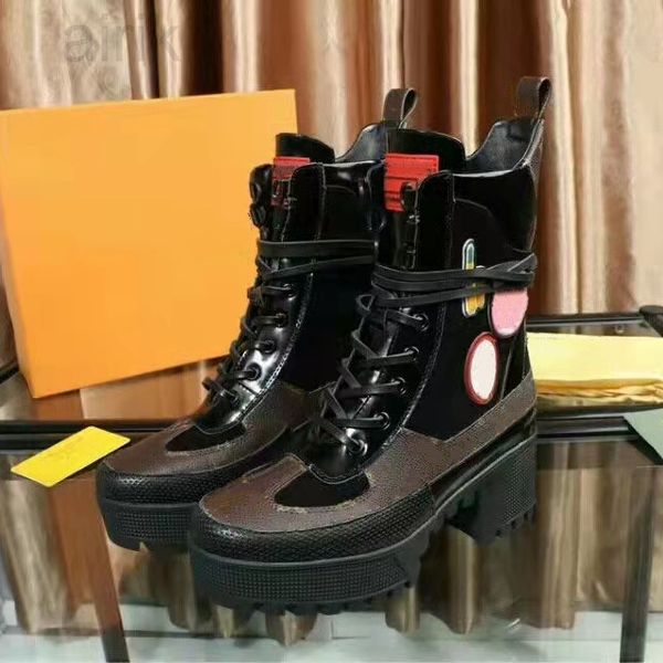 

luxury designers women martin boots bandage print ankle booties autum winter stylish ladies thick high heels platform sneakers, Black