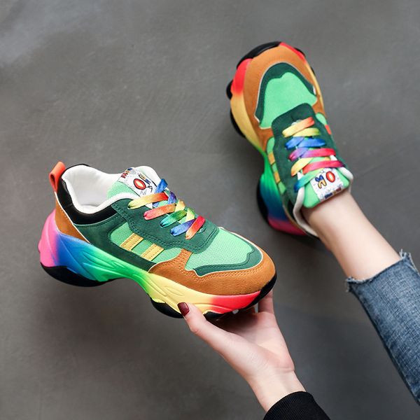 

spring fashion rainbow sport shoes womens trainers shoes platform breathable sneakers women jogging shoes chaussure femme sport 220519, Black;white