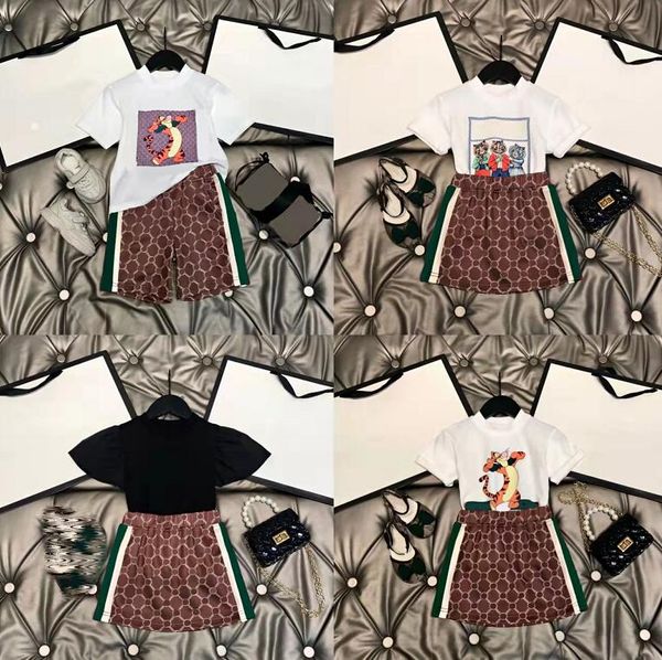 

designer boy girl clothes for kids sets summer cartoon pattern cotton short sleeve children fashion t-shirt shorts 2pcs girls a-lineskirt br, White