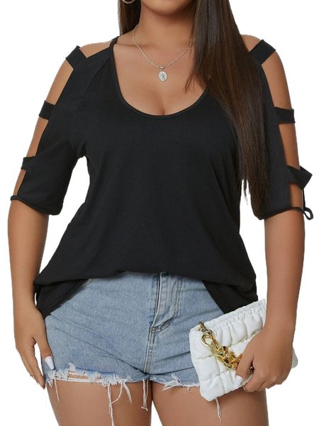 

plus cut out raglan sleeve tee 76ho#, Black