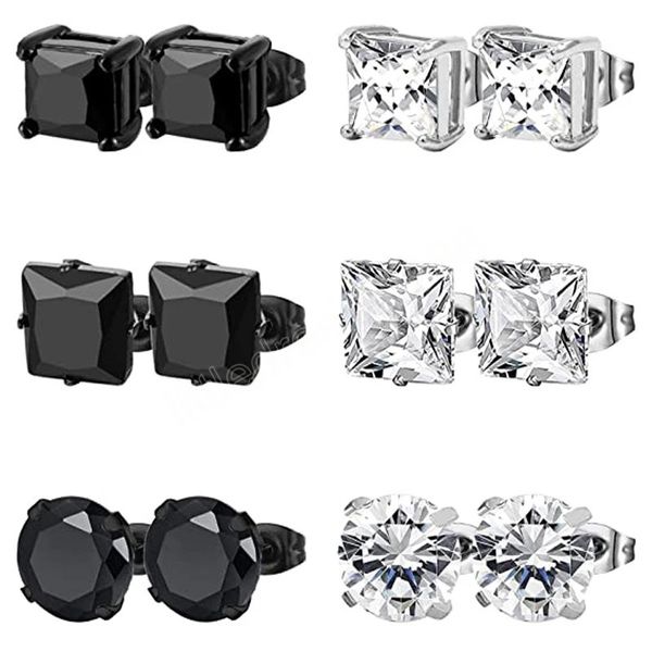 

crystal zircon stud earrings for men women ear piercing black stainless steel tragus cartilage earrings punk jewelry 6mm, Golden;silver