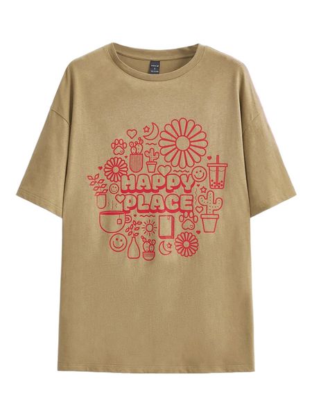 

x elia hernandez creative slogan graphic drop shoulder tee s8yt#, White