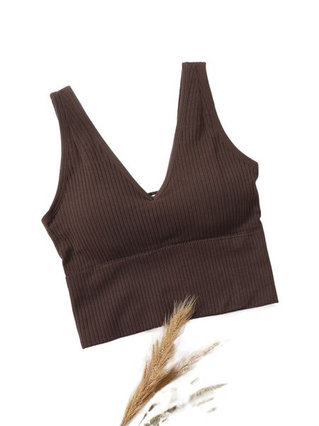 

plain rib-knit longline bralette d52u#, Black;red