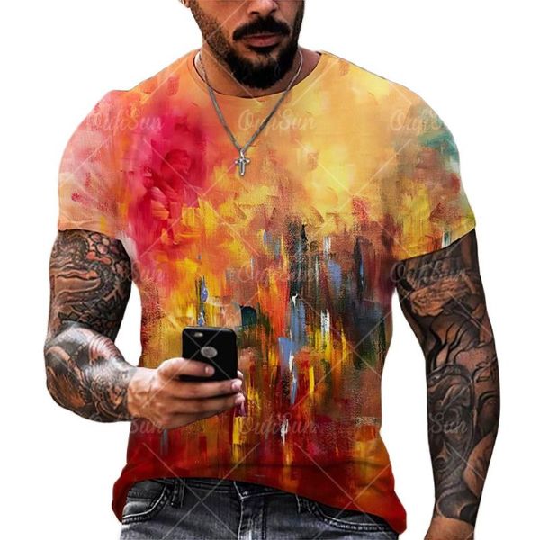 T-shirt da uomo Casual Oversize Maniche corte Versatile Neutro Urbano T-shirt colorate Abbigliamento da pittore da donna da uomoUomo