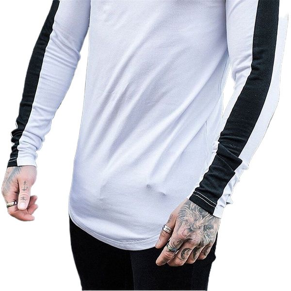 

men's t shirt patchwork solid color crew neck casual daily patchwork long sleeve cotton lightweight fashion muscle big and tall black, White;black