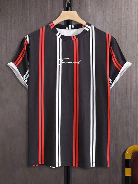 

men block striped & letter graphic tee d9a2#, White;black