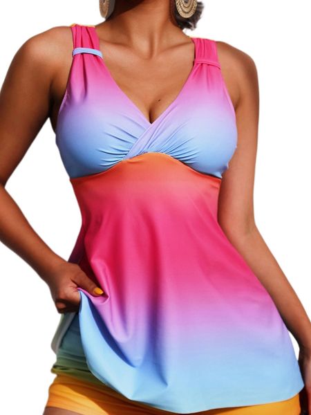 

ombre ruched tank bikini without shorts 934b#, White;black