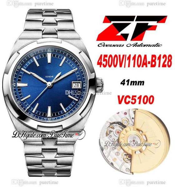 

zf overseas 4500v-110a-b128 a5100 automatic mens watch 41mm blue dial silver stick markers stainless steel bracelet super edition puretime 0, Slivery;brown