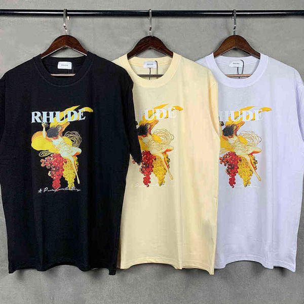 

brand designer t shirt streetwear rhude dancing girl grapes men women abstract print couple tee, White;black