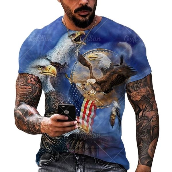 

fashion flying eagle and us flag 3d print mens tshirts summer o neck short sleeve streetwear loose male oversized tees 220607, White;black