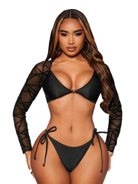 

sxy contrast mesh tie side bikini swimsuit w9h9#, White;black